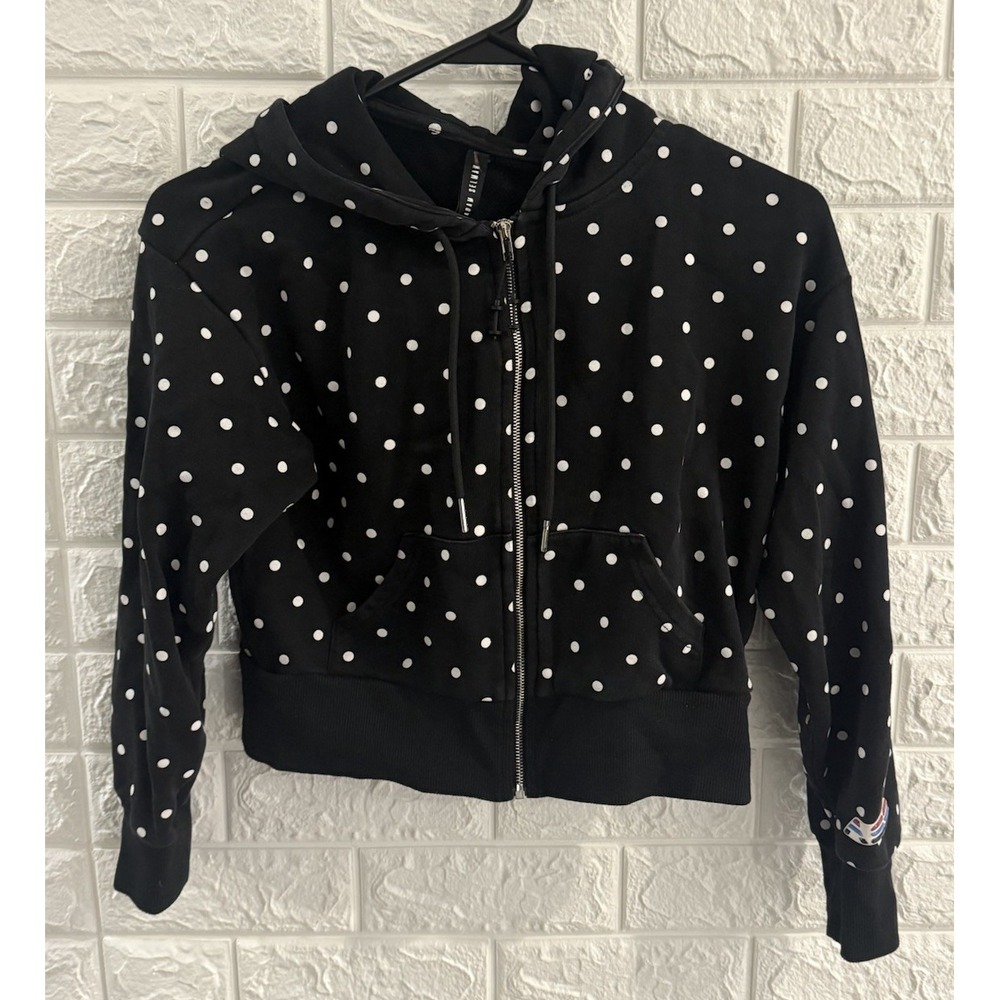 ADAM SELMAN SPORT WOMENS HOODIE CROP JACKET SIZE‎ SMALL POLKA DOT LONG SLEEVE